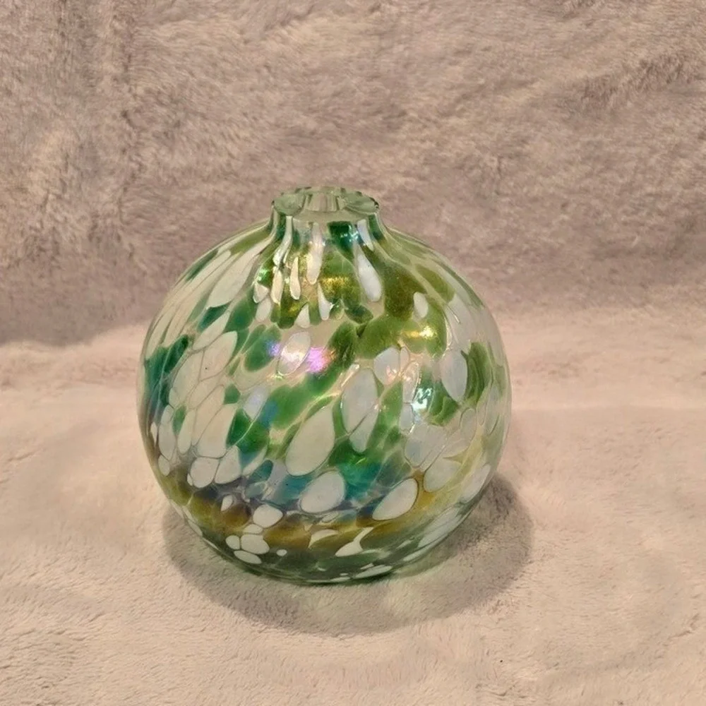 Pottery Barn Oil Candle Glass Green & White Paint Swirl Design -‎ No Wick